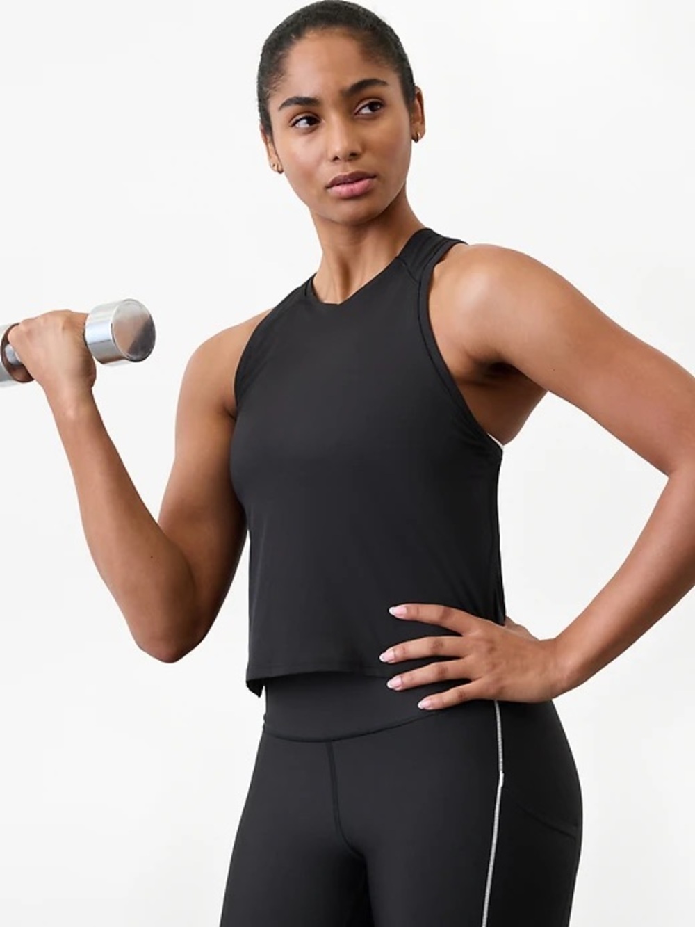 Athleta bundle of 3 grid knit Muscle Tank small black white & light blue NWOT